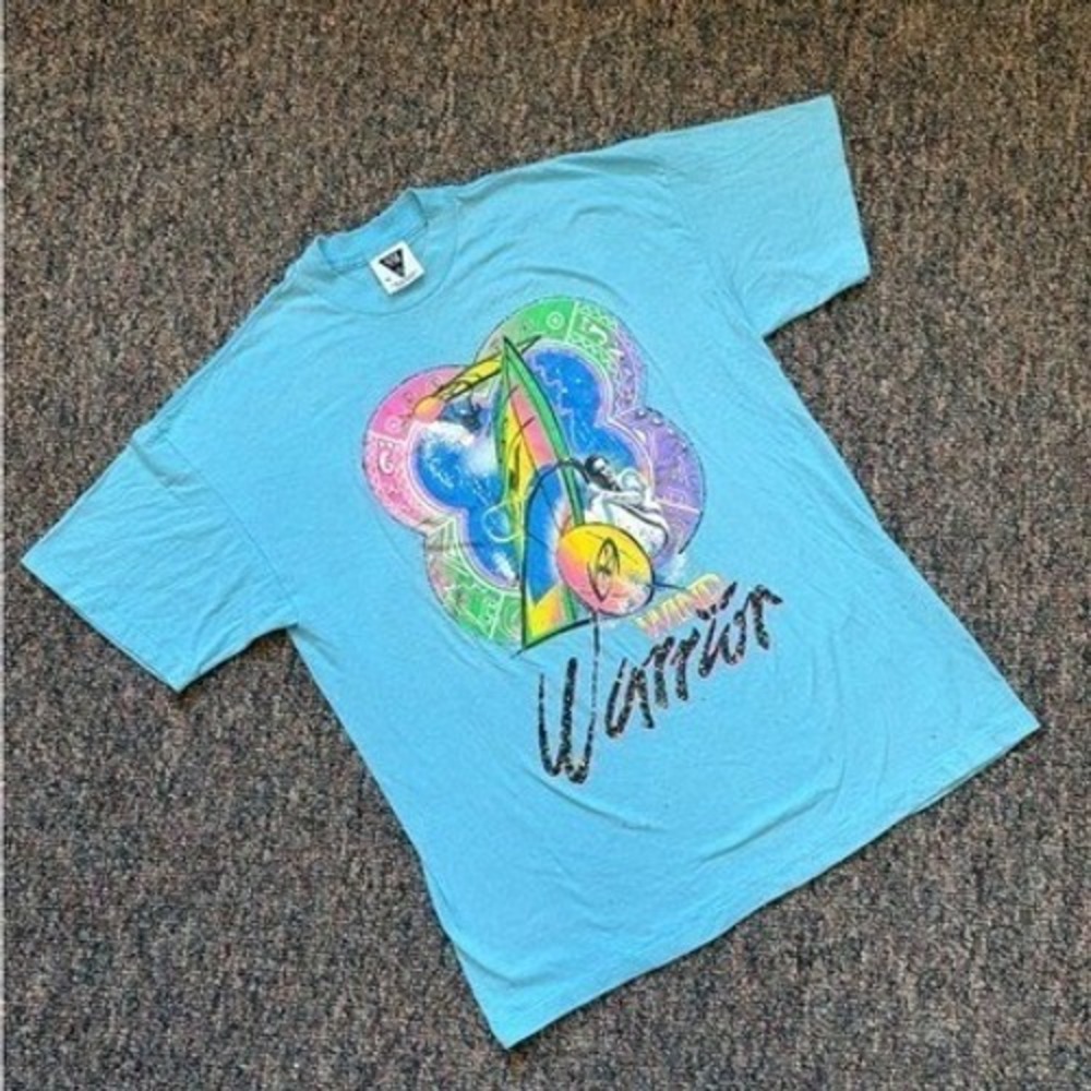 Vintage 80s SSI Wind Warrior Graphic Shirt XL Blue Graphic Tee Men's Made in USA